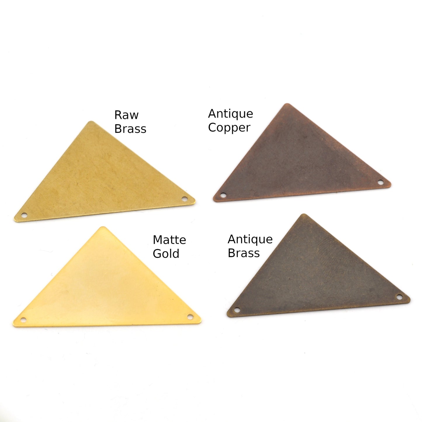 Triangle Tag Blank 45x28mm Raw brass, Antique Copper, Antique Brass, Matte Gold 2 hole connector charms findings 742