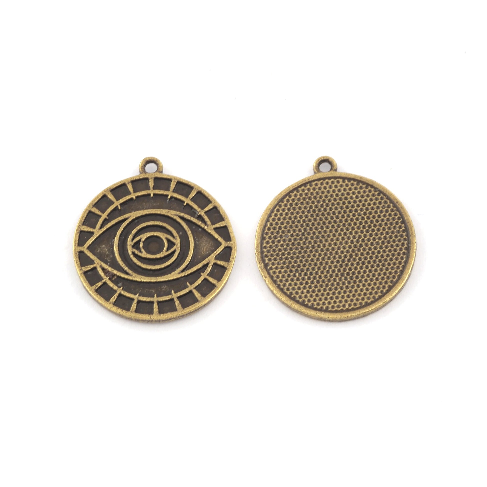 Eye Round Charms Antique Bronze Plated Brass 24x21mm 1380