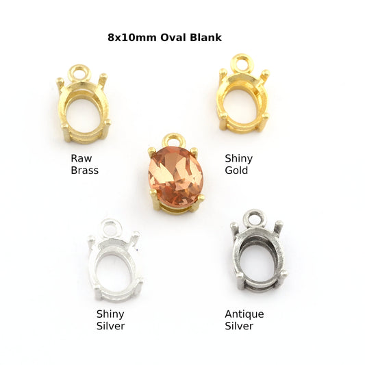 Rhinestone Oval Charms Prong Blank Setting Raw Brass, Shiny gold, Antique silver, Shiny silver Pendant 8x10mm 5453