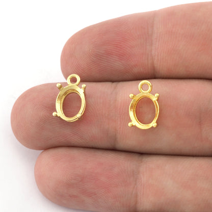 Rhinestone Oval Charms Prong Blank Setting Raw Brass, Shiny gold, Antique silver, Shiny silver Pendant 8x10mm 5453
