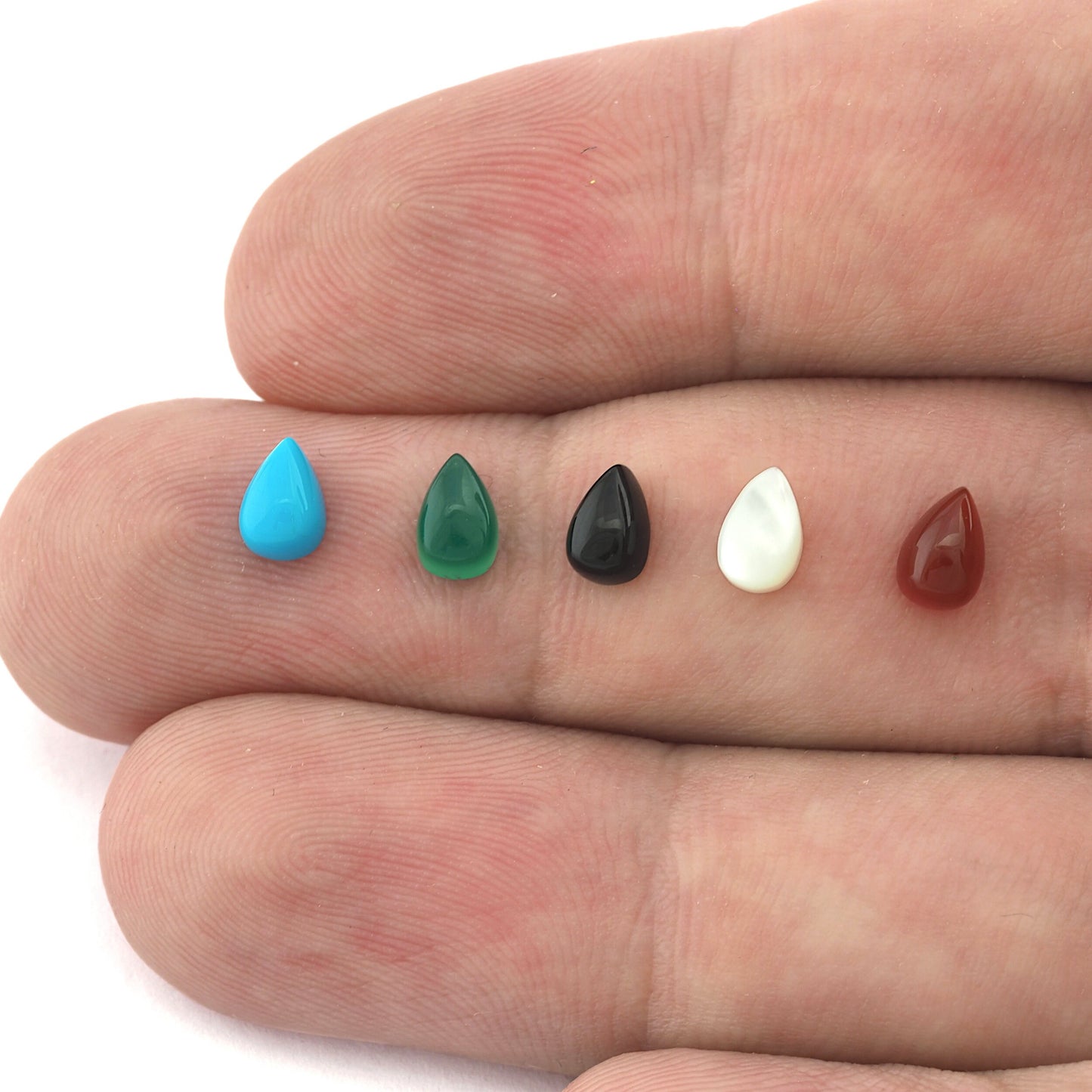 Natural Pear / Drop Teardrop Gemstone Cabochons Flat Back Cabochons Turquoise, Green Agate, Onyx, Mother of Pearl, Red Agate 4x6mm Cab160