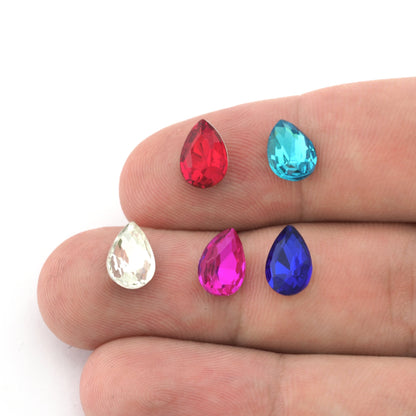 Pear / Drop Teardrop Glass Cabochons Cone Back Cabochons Crystal Red Blue Fuchsia Turquoise 7x10mm Cab161