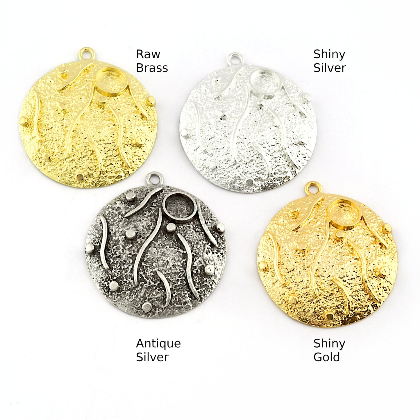 Round Blank Charms, Bezel Setting Blank Resin Pendant Raw brass , Shiny silver , Antique Silver , Gold Plated 6mm Blank 5434