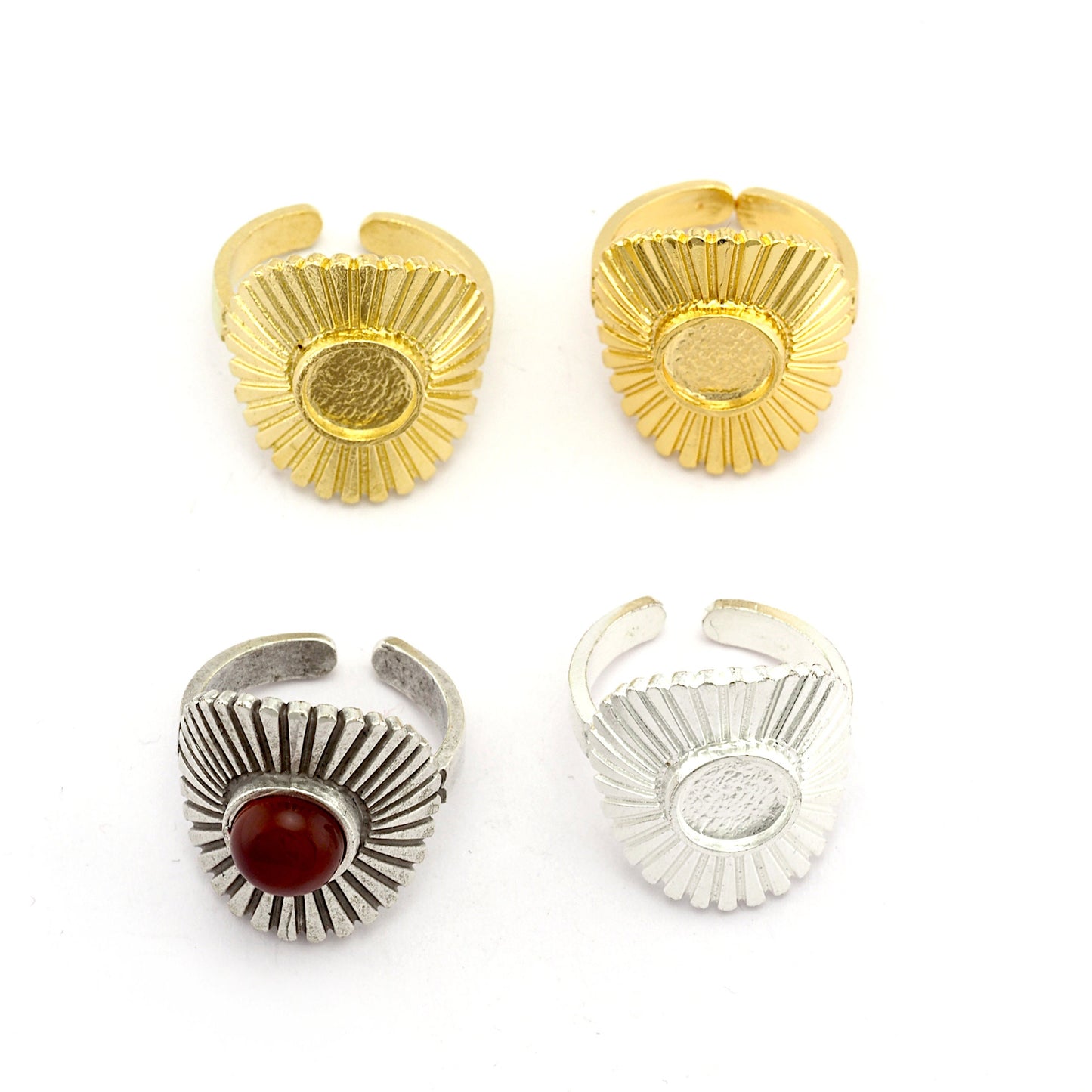 Sun Round Blank Ring Cabochon Base Blank Setting Adjustable Raw brass - Antique silver - Shiny silver - Shiny Gold (8mm blank) 5456