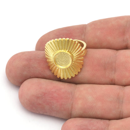Sun Round Blank Ring Cabochon Base Blank Setting Adjustable Raw brass - Antique silver - Shiny silver - Shiny Gold (8mm blank) 5456