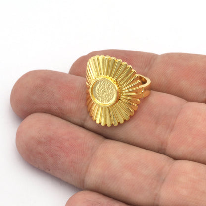 Sun Round Blank Ring Cabochon Base Blank Setting Adjustable Raw brass - Antique silver - Shiny silver - Shiny Gold (8mm blank) 5456
