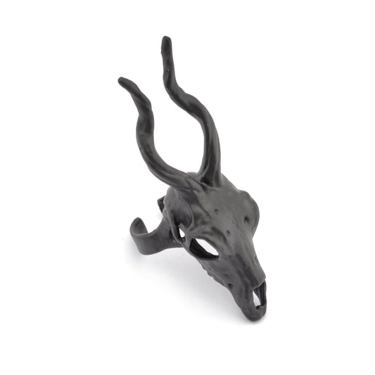 Goat Skull Ring Adjustable Black Painted brass (18mm 8US inner size) 5228
