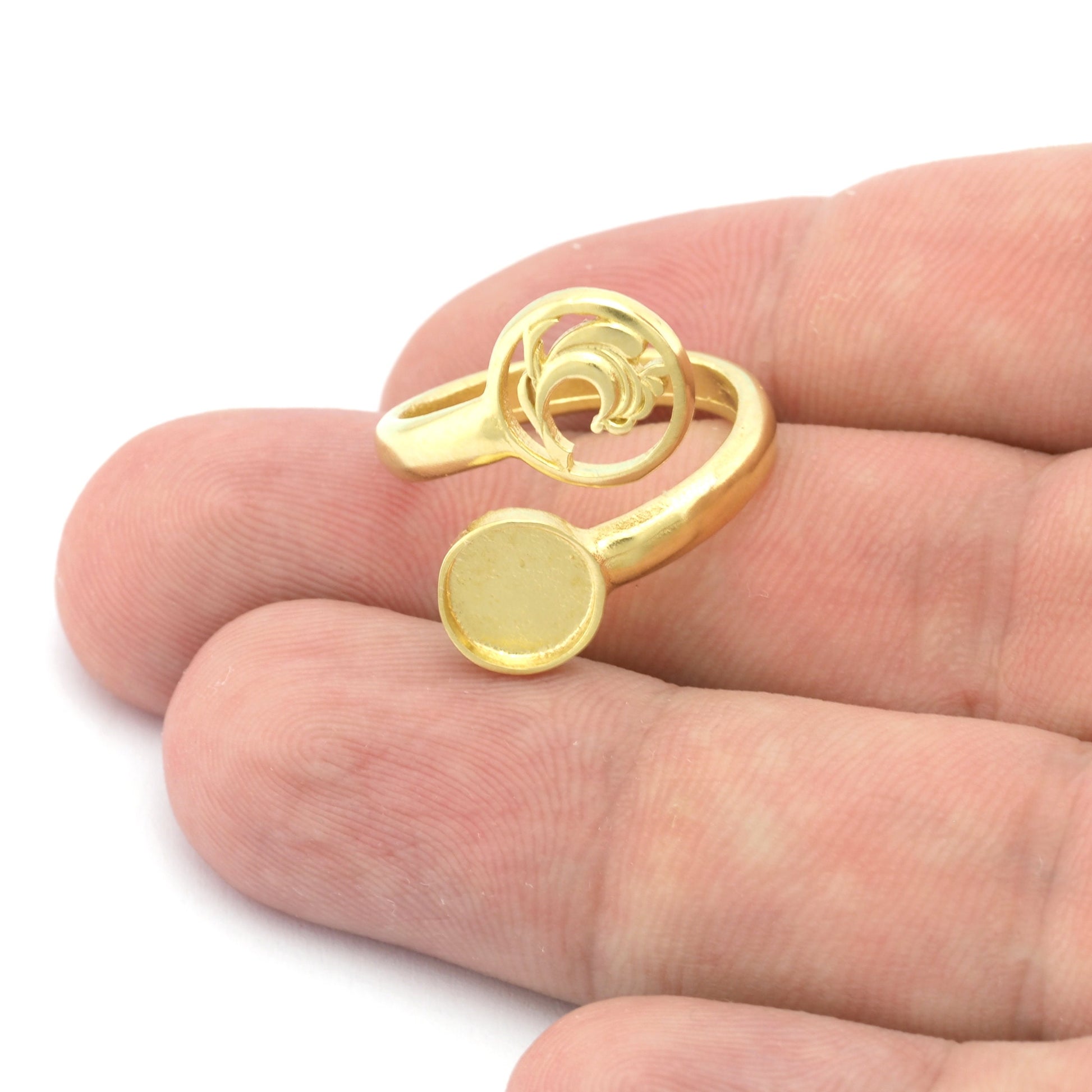 Water Four Elements Band Ring , Bezel Setting Blank Raw Brass, Antique Silver, Shiny silver, Shiny gold plated Brass (8mm Blank ) 5460