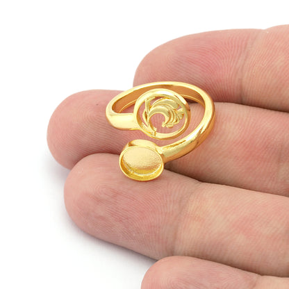 Water Four Elements Band Ring , Bezel Setting Blank Raw Brass, Antique Silver, Shiny silver, Shiny gold plated Brass (8mm Blank ) 5460