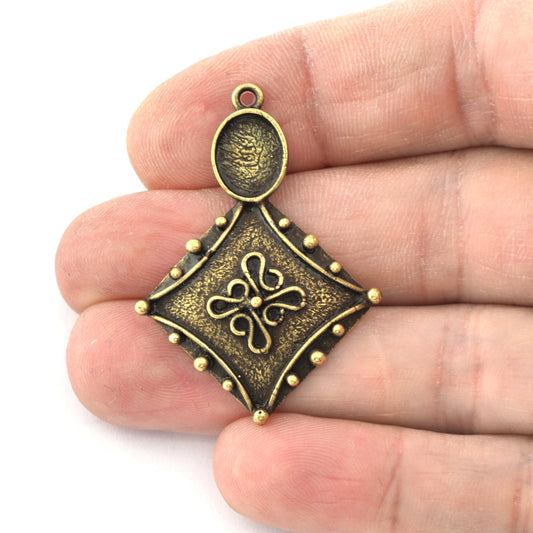 Oval Blank Charms, Bezel Setting Blank Resin Pendant Antique Bronze Plated Brass 8x10mm Blank 5438