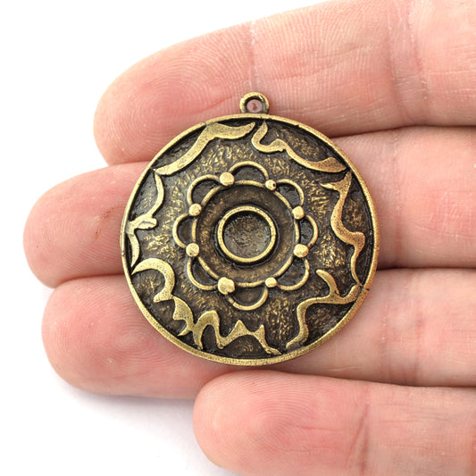 Round Blank Charms, Bezel Setting Blank Resin Pendant Antique bronze plated brass 6mm Blank 5433