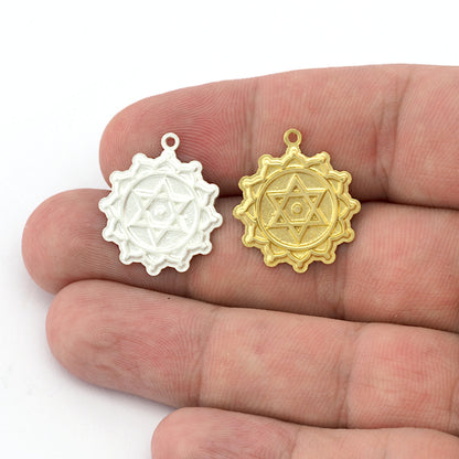 Chakra Anahata Charms Shiny Gold - Shiny Silver - Antique Silver Plated or Raw Brass - 24x21mm 5463