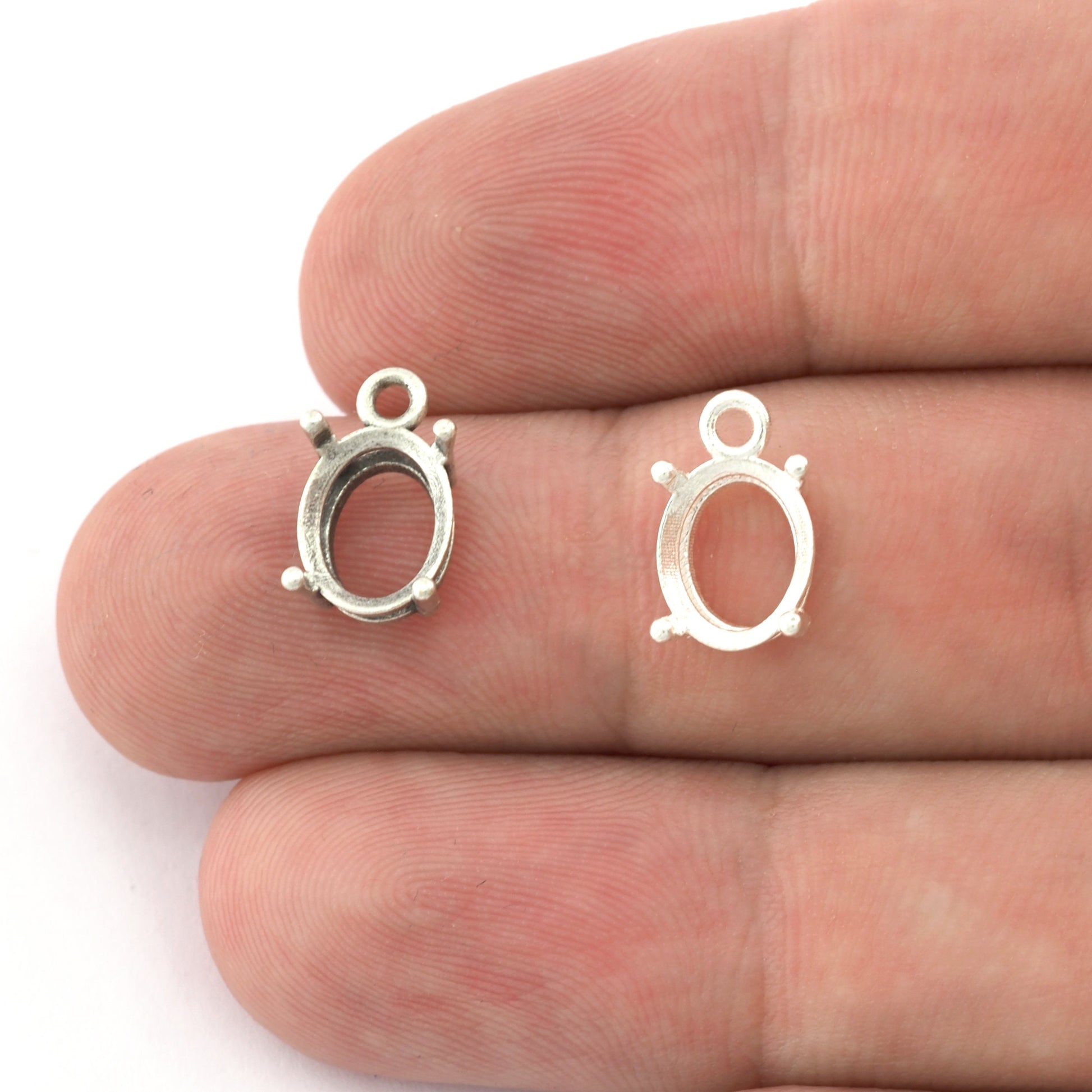 Rhinestone Oval Charms Prong Blank Setting Raw Brass, Shiny gold, Antique silver, Shiny silver Pendant 8x10mm 5453