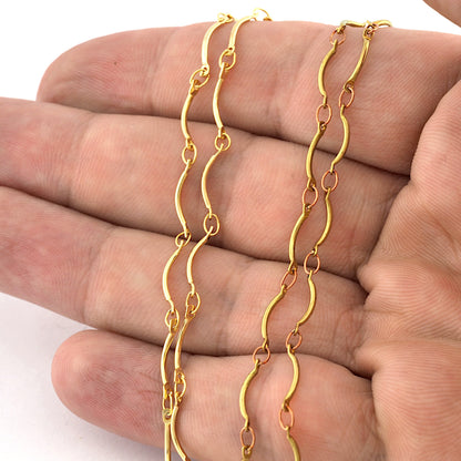 Bar Chain Raw Brass or Shiny Gold Plated Soldered Jewelry Chain 12x1.1mm Z197