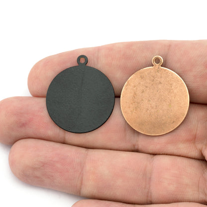 Brass disc circle tag charms Raw brass, Antique silver, Antique Copper, Black findings 29x25mm 919