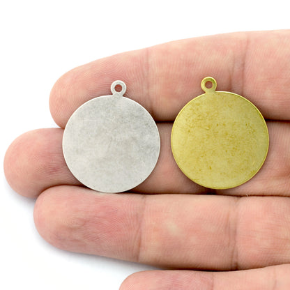 Brass disc circle tag charms Raw brass, Antique silver, Antique Copper, Black findings 29x25mm 919