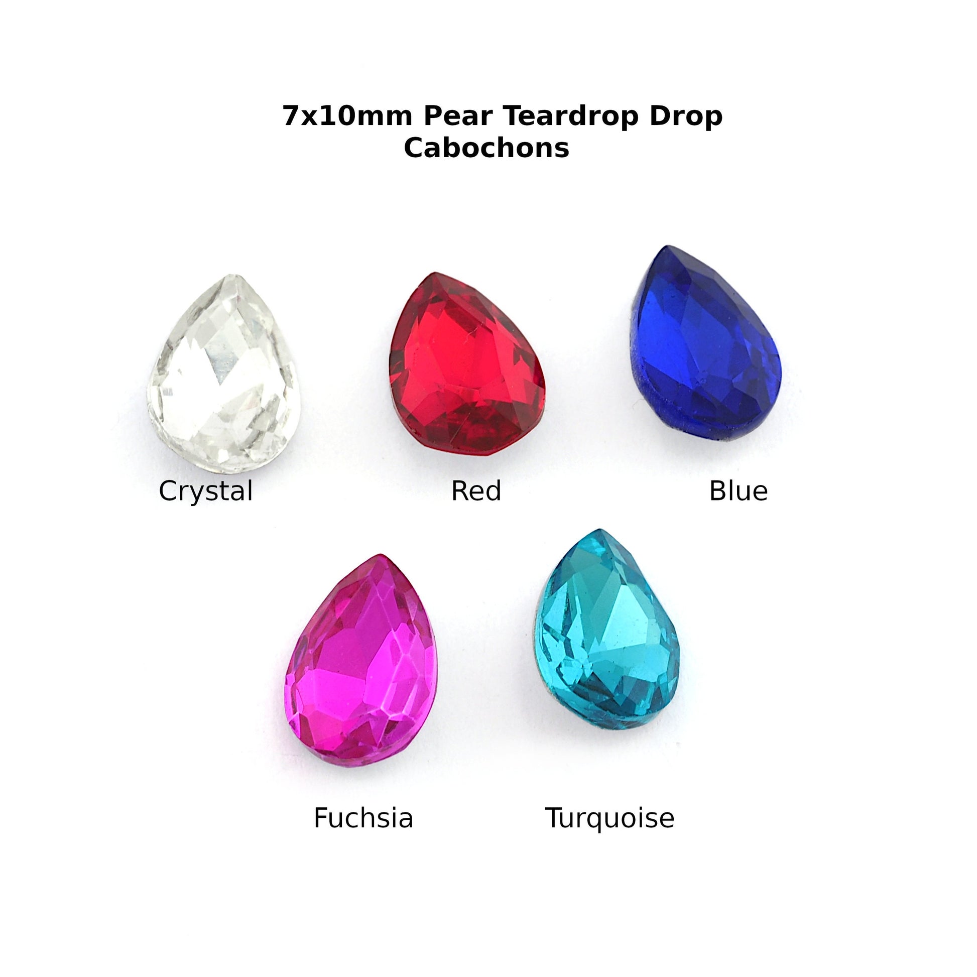 Pear / Drop Teardrop Glass Cabochons Cone Back Cabochons Crystal Red Blue Fuchsia Turquoise 7x10mm Cab161