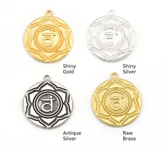 Chakra Svadhisthana Charms Shiny Gold - Shiny Silver - Antique Silver Plated or Raw Brass - 24x21mm 5472