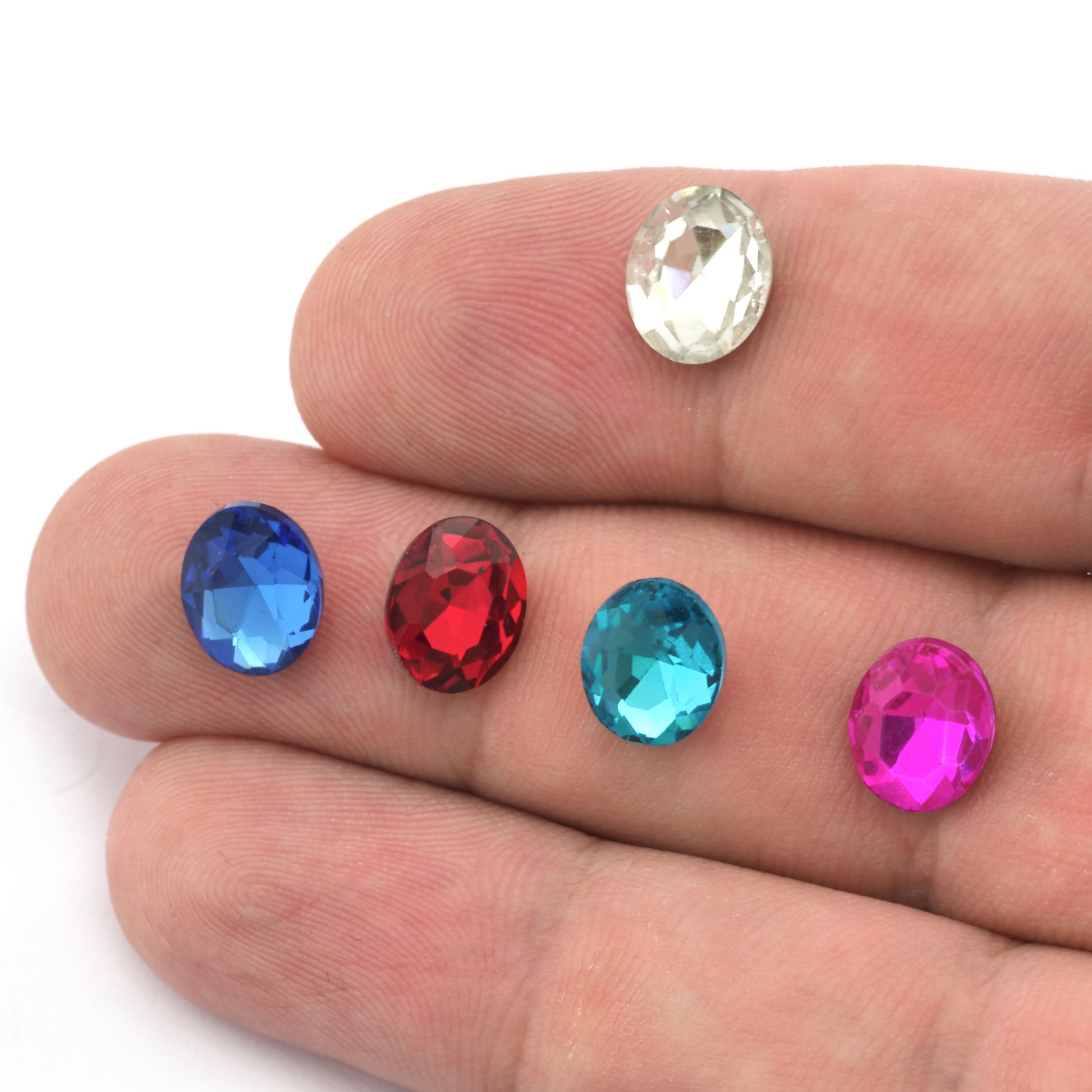 Oval Glass Cabochons Cone Back Cabochons Crystal Red Blue Fuchsia Turquoise 8x10mm Cab165