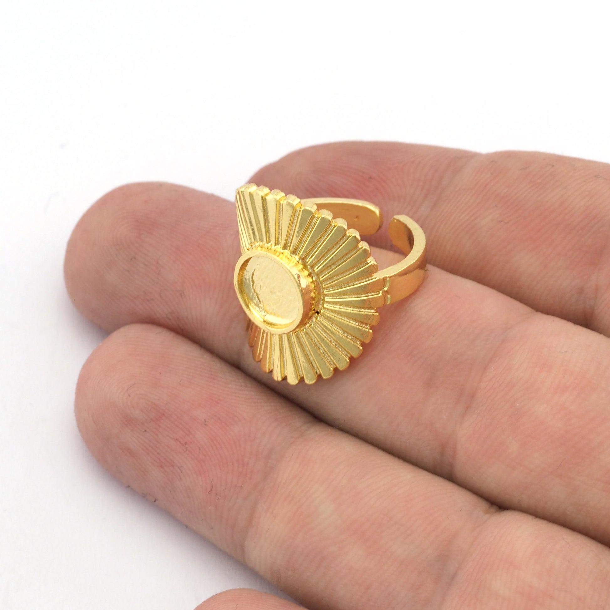 Sun Round Blank Ring Cabochon Base Blank Setting Adjustable Raw brass - Antique silver - Shiny silver - Shiny Gold (8mm blank) 5456