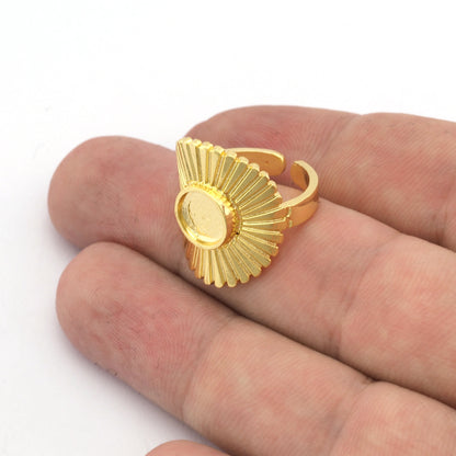 Sun Round Blank Ring Cabochon Base Blank Setting Adjustable Raw brass - Antique silver - Shiny silver - Shiny Gold (8mm blank) 5456