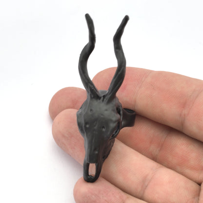 Goat Skull Ring Adjustable Black Painted brass (18mm 8US inner size) 5228