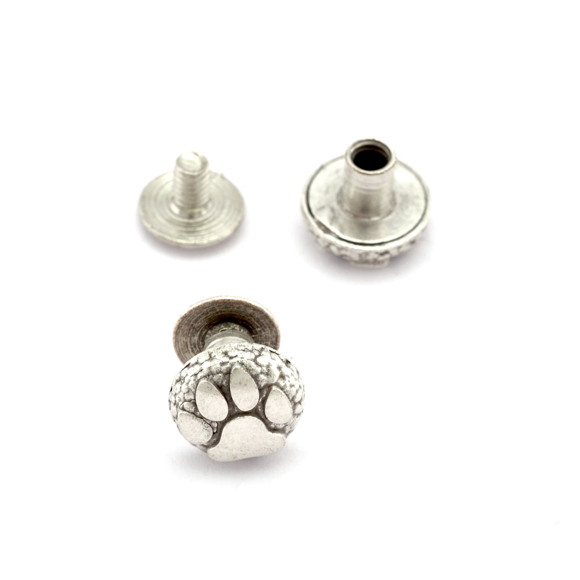 Paw Animal screw rivets, chicago screw / concho screw, Antique silver plated brass studs, 1/8" bolt CSC5 CSC8 R73 R143