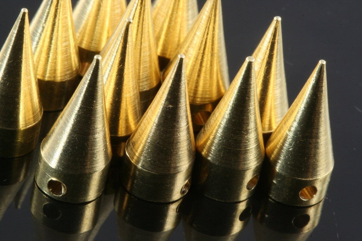 5 pcs Raw Brass Spike 7x16mm 9/32"x 5/8" Raw Brass finding industrial design (2mm 5/64" 13 gauge hole ) pendulum R1147