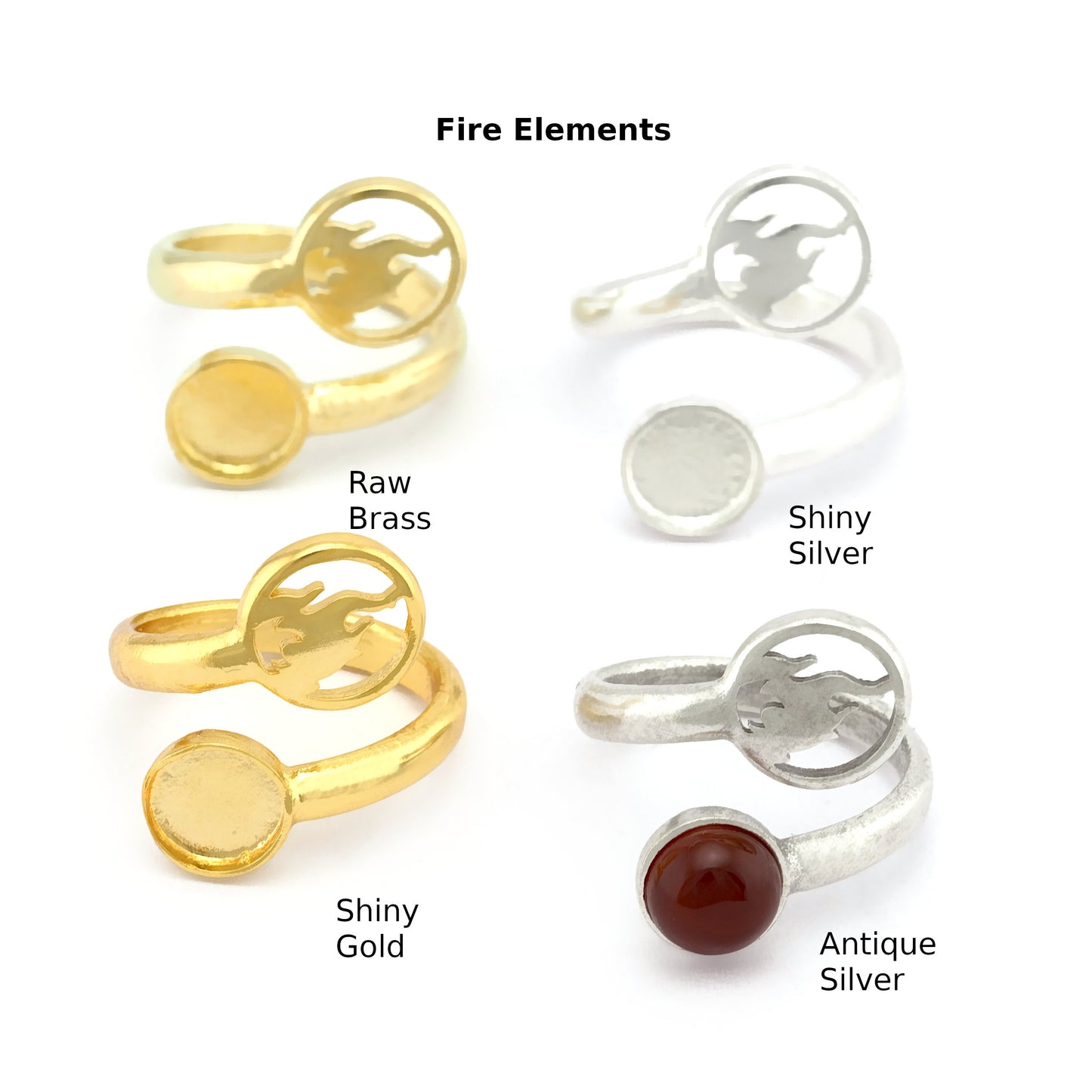 Fire Four Elements Band Ring , Bezel Setting Blank Raw Brass, Antique Silver, Shiny silver, Shiny gold plated Brass (8mm Blank ) 5459