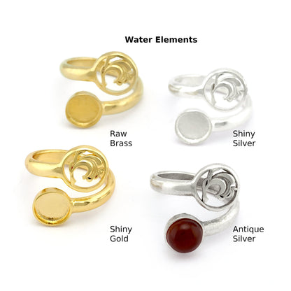 Water Four Elements Band Ring , Bezel Setting Blank Raw Brass, Antique Silver, Shiny silver, Shiny gold plated Brass (8mm Blank ) 5460