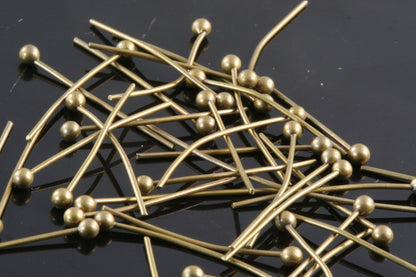 Head Pin Ball 200 pcs 20mm 24 gauge( 0,55mm ) Antique yellow brass end Ball head pin 2024HB