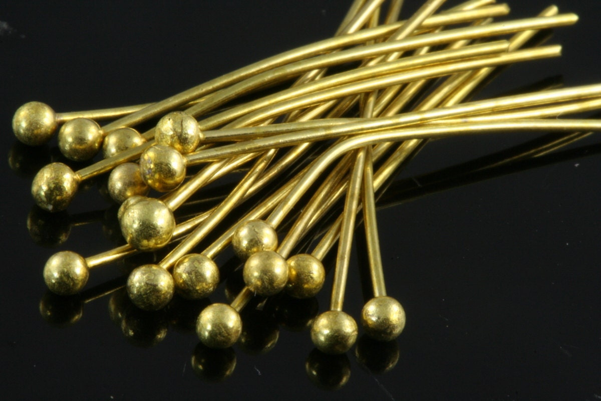 Ball head pin 75mm 23 gauge( 0,6mm ) raw brass Head Pin Ball end 7523HB-20