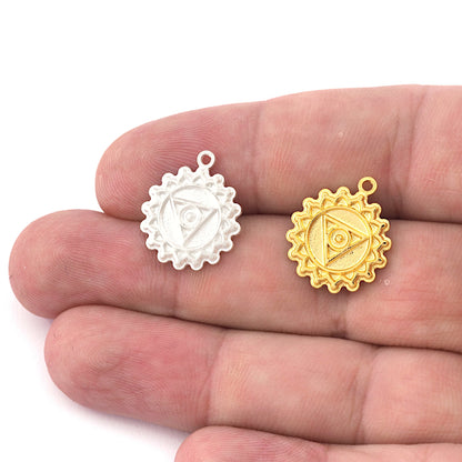 Chakra Vishuddha Small Charms Shiny Gold - Shiny Silver - Antique Silver Plated or Raw Brass - 19x16mm 5476