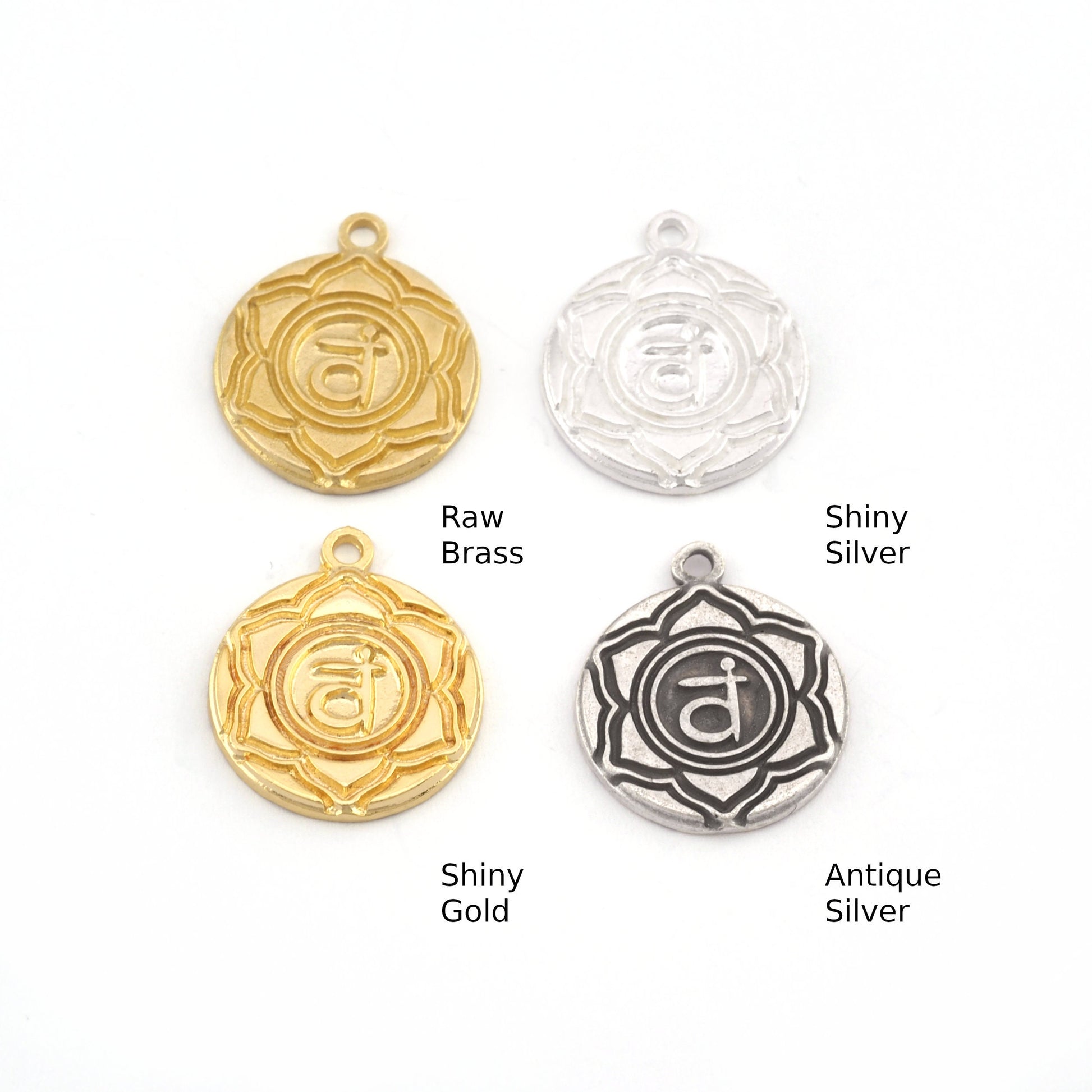 Chakra Svadhishthana Small Charms Shiny Gold - Shiny Silver - Antique Silver Plated or Raw Brass - 19x16mm 5479