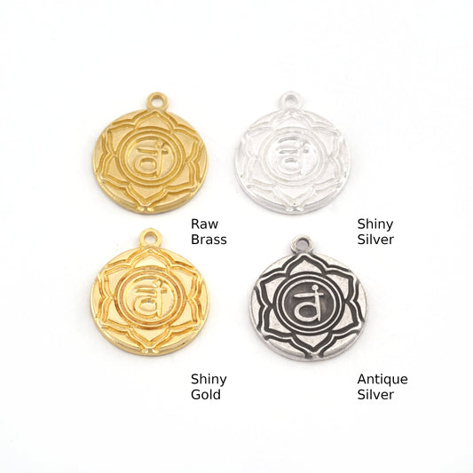 Chakra Svadhishthana Small Charms Shiny Gold - Shiny Silver - Antique Silver Plated or Raw Brass - 19x16mm 5479