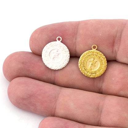 Chakra Vishuddha Small Charms Shiny Gold - Shiny Silver - Antique Silver Plated or Raw Brass - 19x16mm 5480