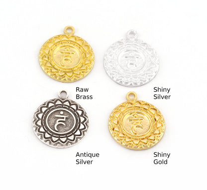 Chakra Vishuddha Small Charms Shiny Gold - Shiny Silver - Antique Silver Plated or Raw Brass - 19x16mm 5480