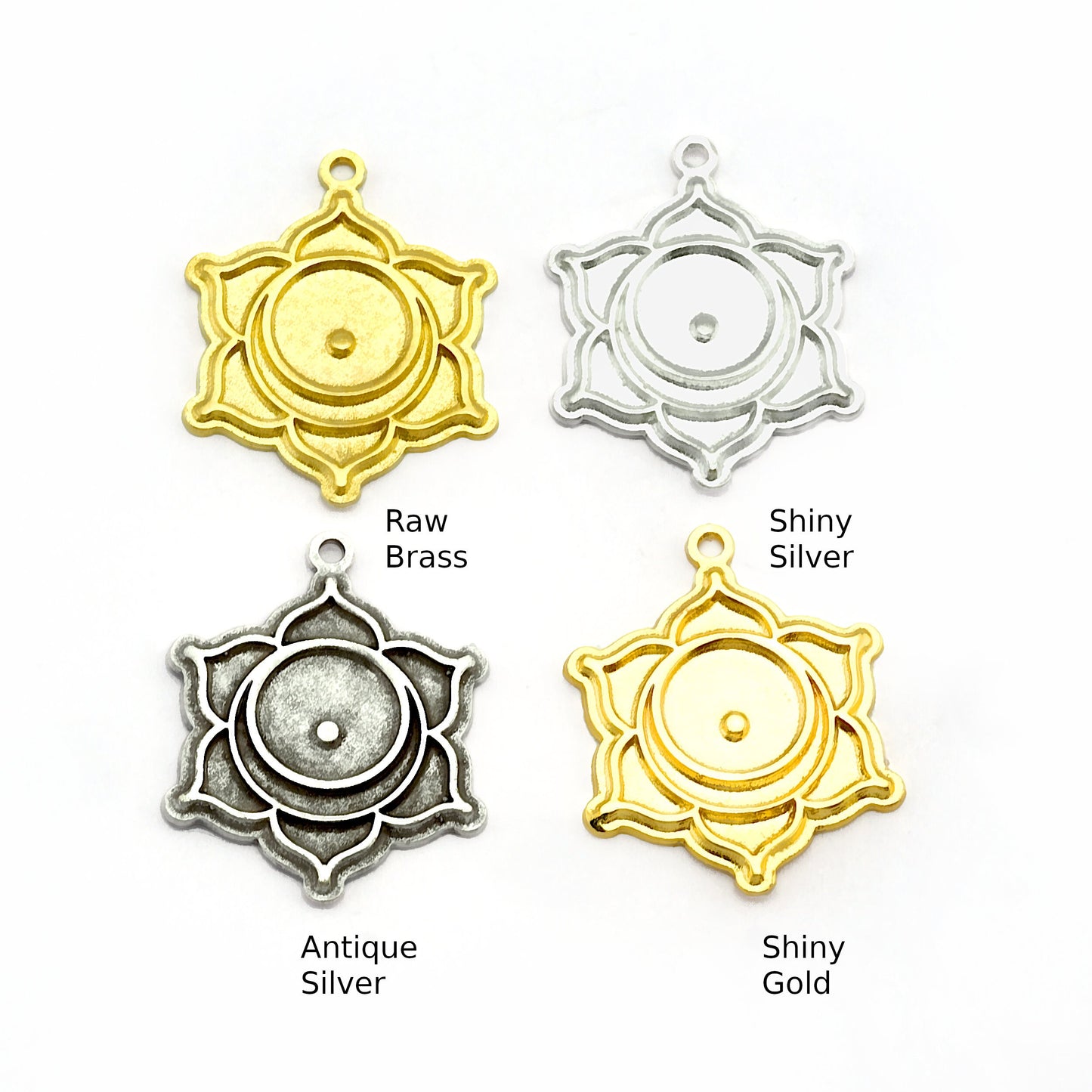 Chakra Svadhishthana Charms Shiny Gold - Shiny Silver - Antique Silver Plated or Raw Brass - 25x20mm 5462