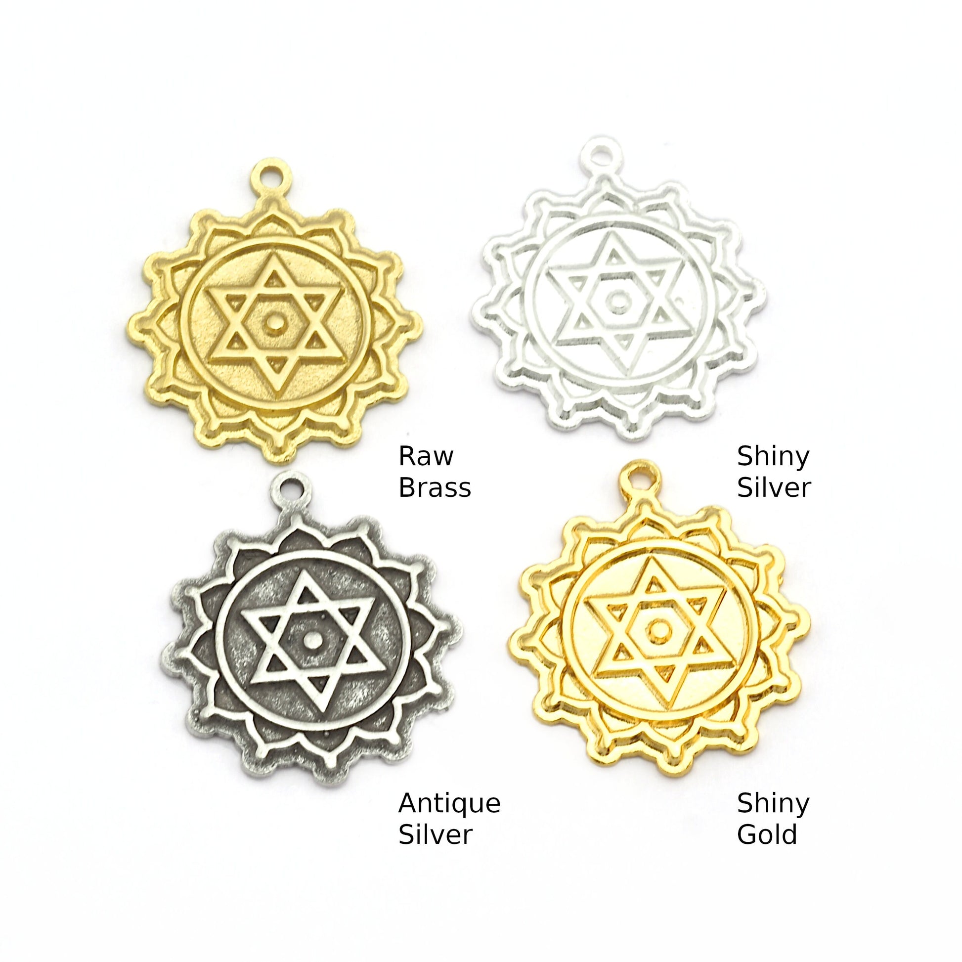 Chakra Anahata Charms Shiny Gold - Shiny Silver - Antique Silver Plated or Raw Brass - 24x21mm 5463
