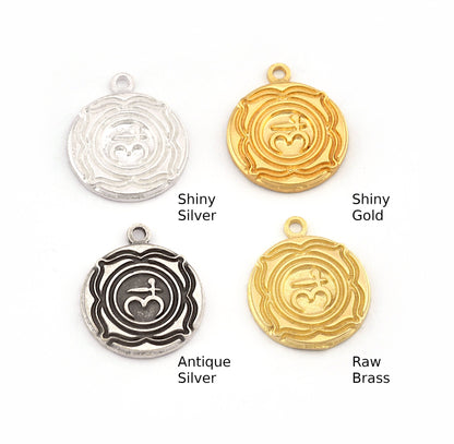 Chakra Muladhara Small Charms Shiny Gold - Shiny Silver - Antique Silver Plated or Raw Brass - 19x16mm 5481