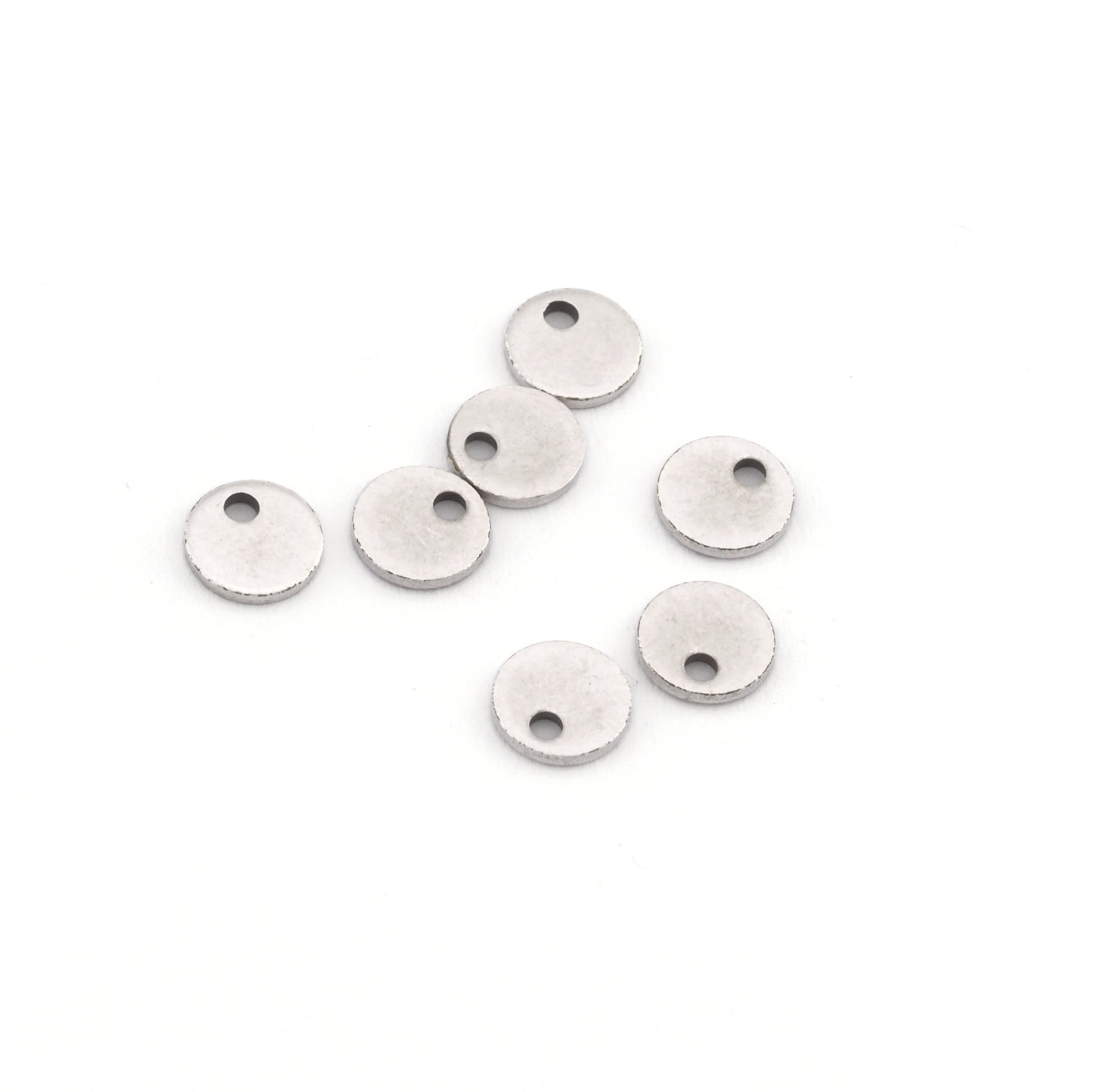 Round Circle Disc Tag Stamping Charms Antique Silver Plated Brass 6mm 1 hole Findings 5104
