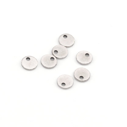 Round Circle Disc Tag Stamping Charms Antique Silver Plated Brass 6mm 1 hole Findings 5104