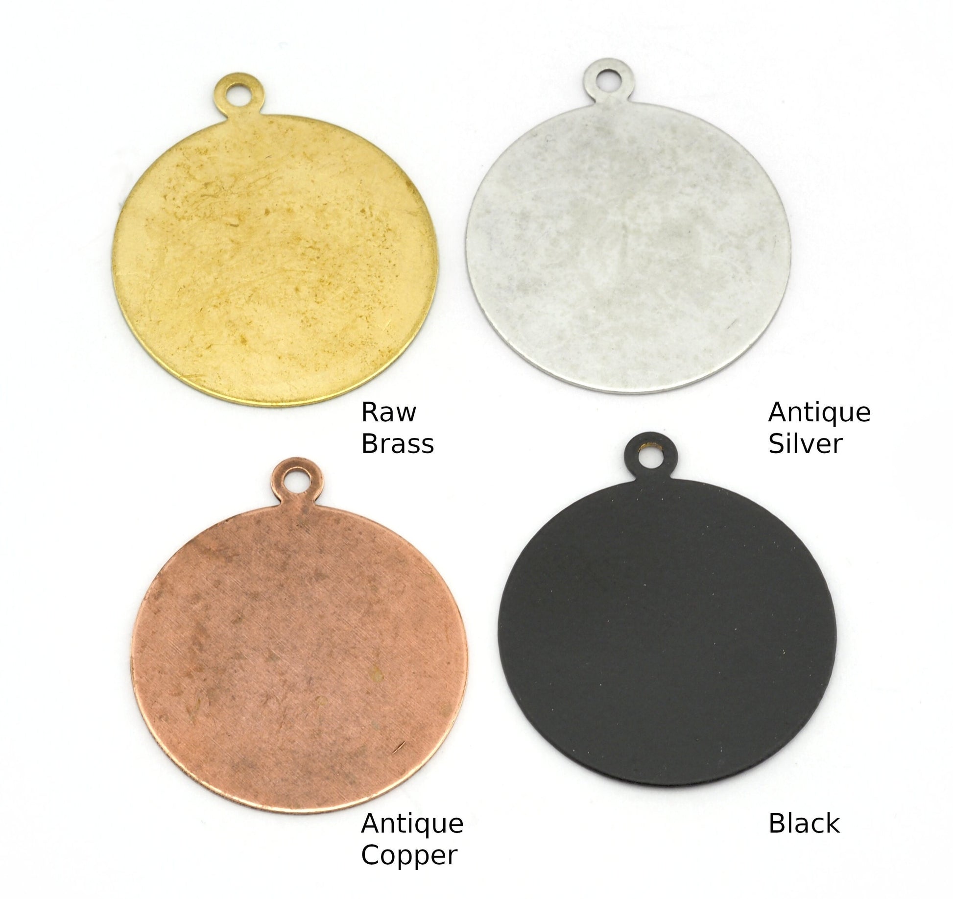 Brass disc circle tag charms Raw brass, Antique silver, Antique Copper, Black findings 29x25mm 919