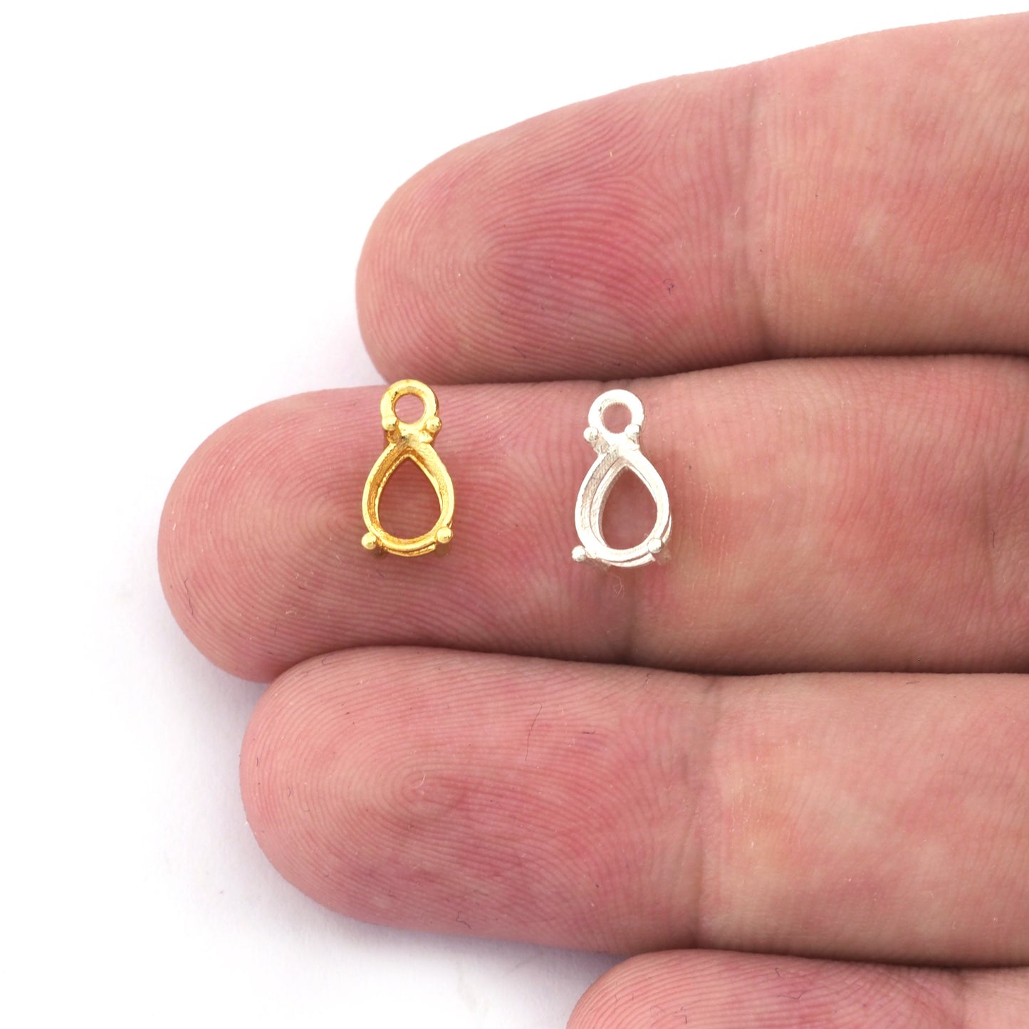 Pear - Tear Drop Charms Prong Rhinestone Blank Setting Raw Brass, Shiny gold, Antique silver, Shiny silver Pendant 6x8mm 5468