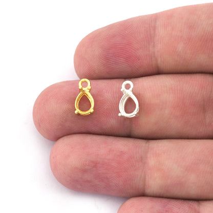 Pear - Tear Drop Charms Prong Rhinestone Blank Setting Raw Brass, Shiny gold, Antique silver, Shiny silver Pendant 6x8mm 5468