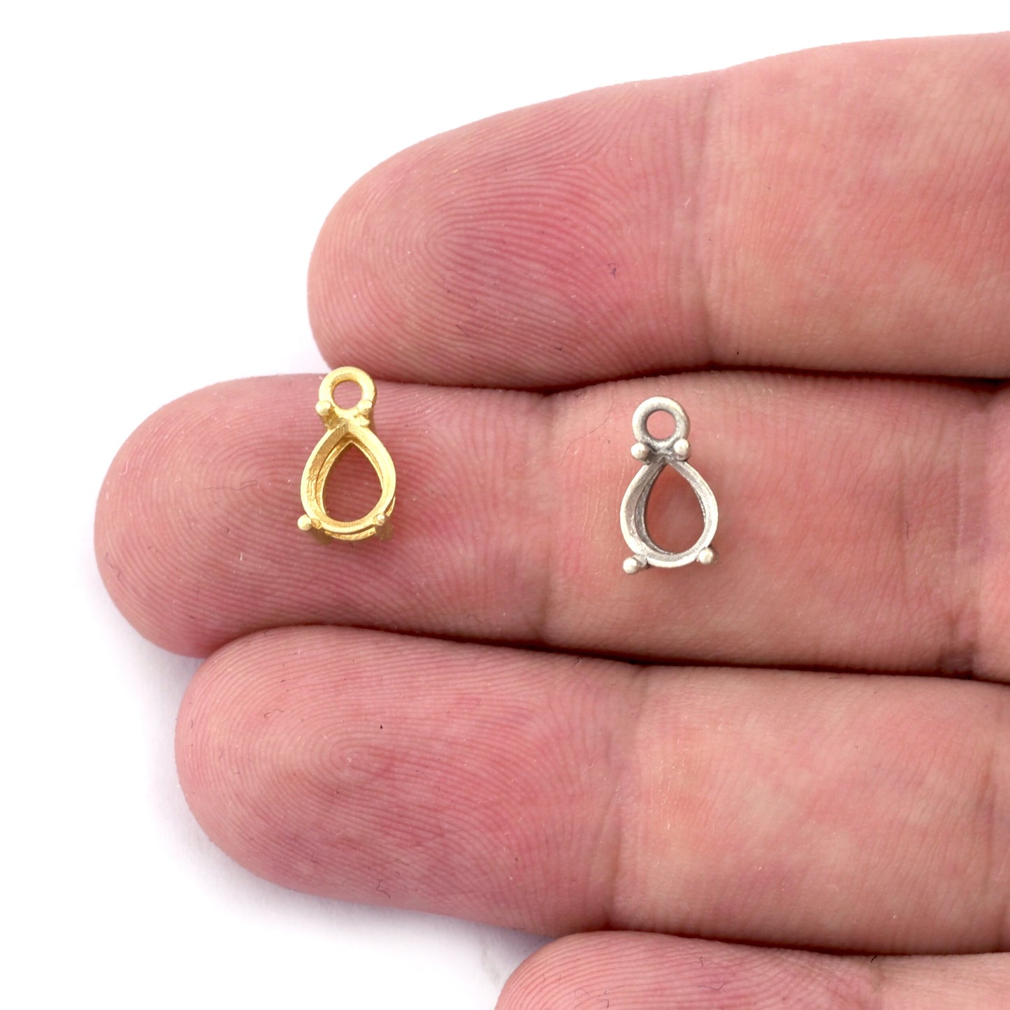 Pear - Tear Drop Charms Prong Rhinestone Blank Setting Raw Brass, Shiny gold, Antique silver, Shiny silver Pendant 6x8mm 5468