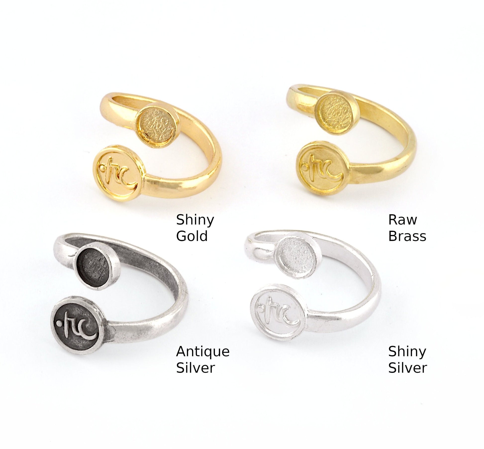 Chakra Vishuddha Ring, Blank Bezel Settings Shiny Gold - Shiny Silver - Antique Silver Plated or Raw Brass 6mm 5487