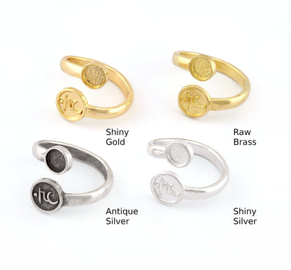 Chakra Vishuddha Ring, Blank Bezel Settings Shiny Gold - Shiny Silver - Antique Silver Plated or Raw Brass 6mm 5487