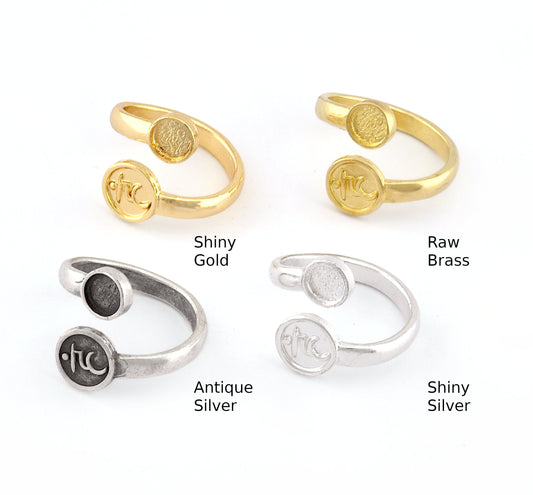 Chakra Vishuddha Ring, Blank Bezel Settings Shiny Gold - Shiny Silver - Antique Silver Plated or Raw Brass 6mm 5487