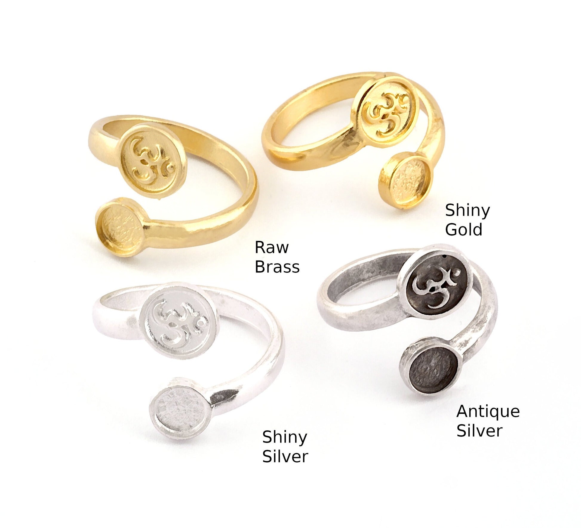 Chakra Sahasrara Ring, Blank Bezel Settings Shiny Gold - Shiny Silver - Antique Silver Plated or Raw Brass 6mm 5488